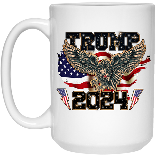 Trump 2024, Eagle American, PTSD American, American Flag White Mug