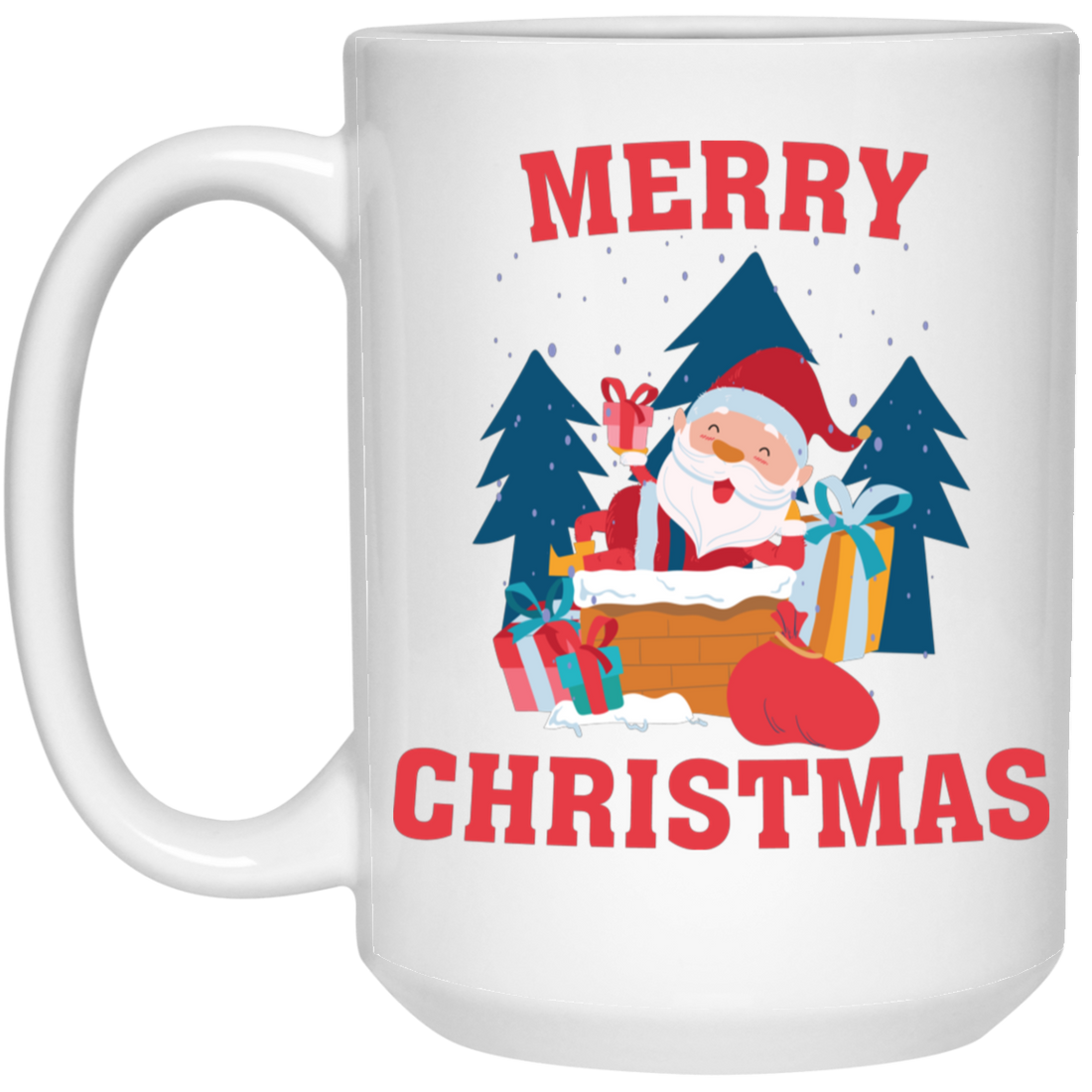 Cute Santa, Happy Santa, Funny Santa, Santa With Gift, Merry Christmas, Trendy Christmas White Mug