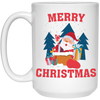 Cute Santa, Happy Santa, Funny Santa, Santa With Gift, Merry Christmas, Trendy Christmas White Mug