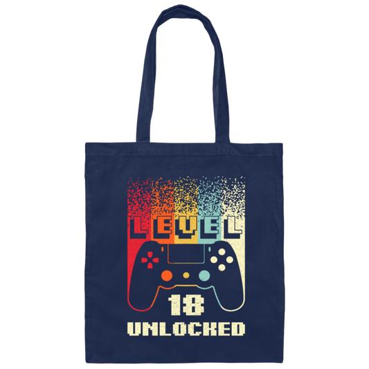 Retro 18th Birthday Gift, Level 18 Unlocked, Play Gaming Lover Canvas Tote Bag