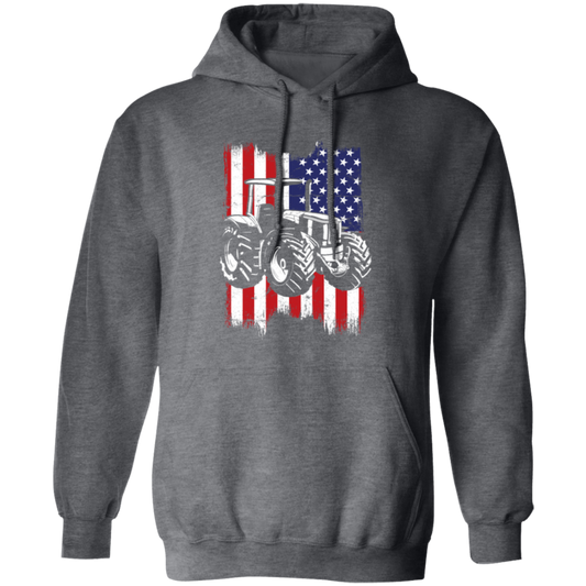 Farm Tractor Usa Flag, Patriotic Vintage Pullover Hoodie