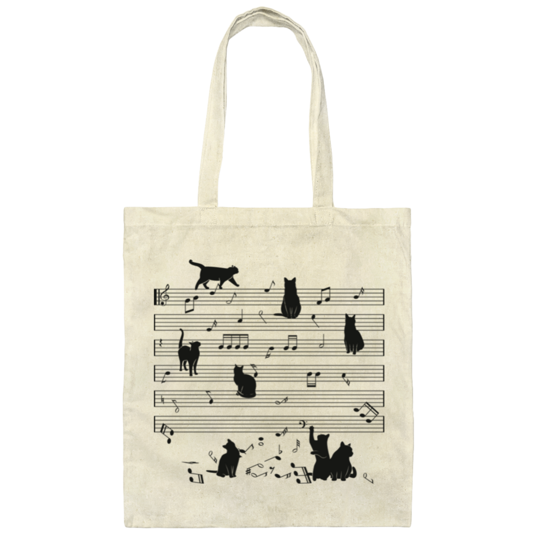 Cat Funny Music Note, Party Lover, Black Cat Love Music Canvas Tote Bag