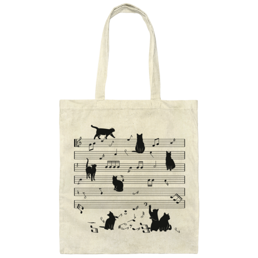 Cat Funny Music Note, Party Lover, Black Cat Love Music Canvas Tote Bag