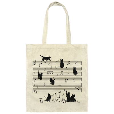 Cat Funny Music Note, Party Lover, Black Cat Love Music Canvas Tote Bag