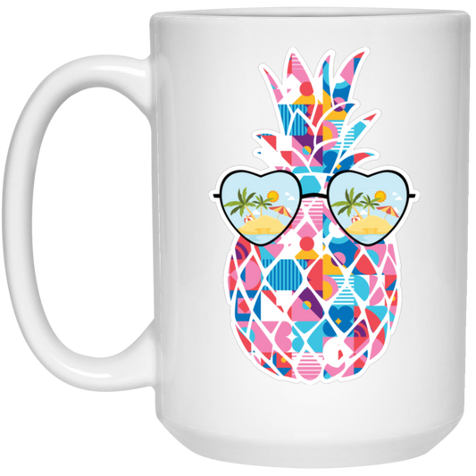 Watercolor Pineapple, Heart Sunglasses, Summer Vibes, Xmas Vibe White Mug