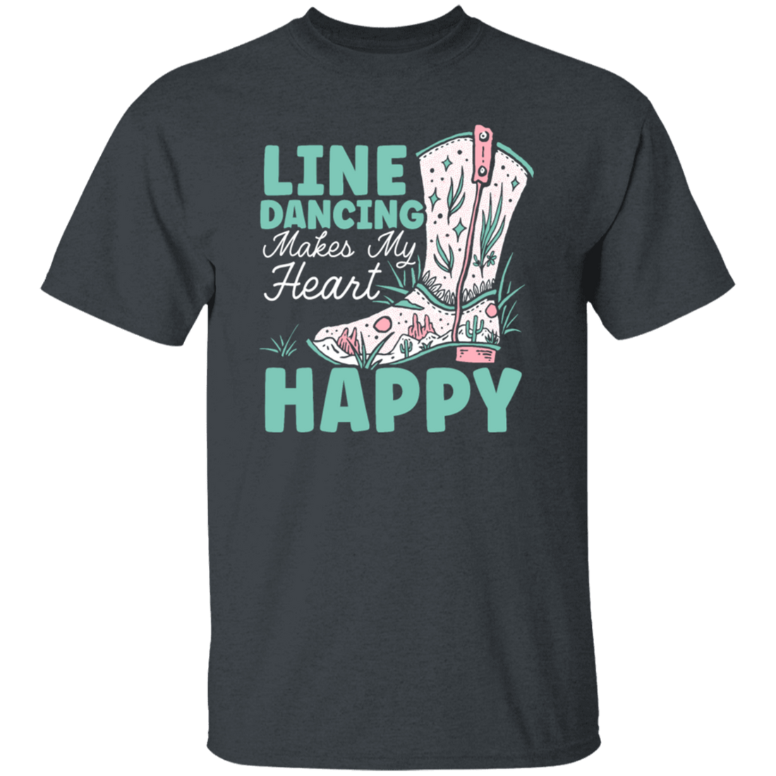 Cowboy Gift, Line Dancing Makes My Heart Happy Vintage Unisex T-Shirt