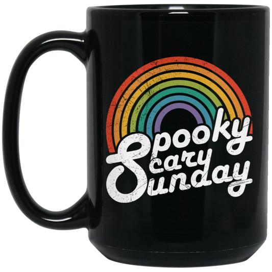 Spooky, Scary, Sunday, Rainbow Spooky, Retro Scary Sunday Black Mug