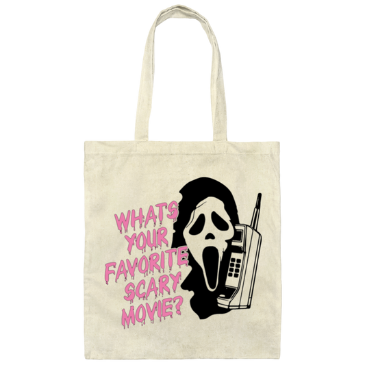 What's Your Favorite Scary Movie, Horror Film, Halloween Canvas Tote Bag