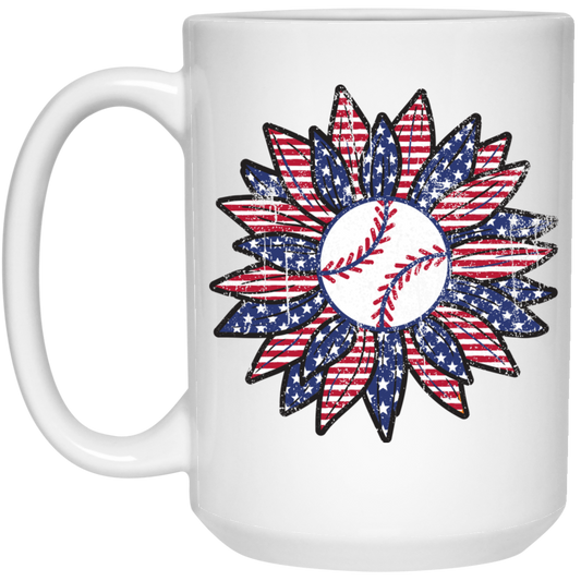 American Baseball, Sunflower Baseball, Leopard Sunflower-2 White Mug
