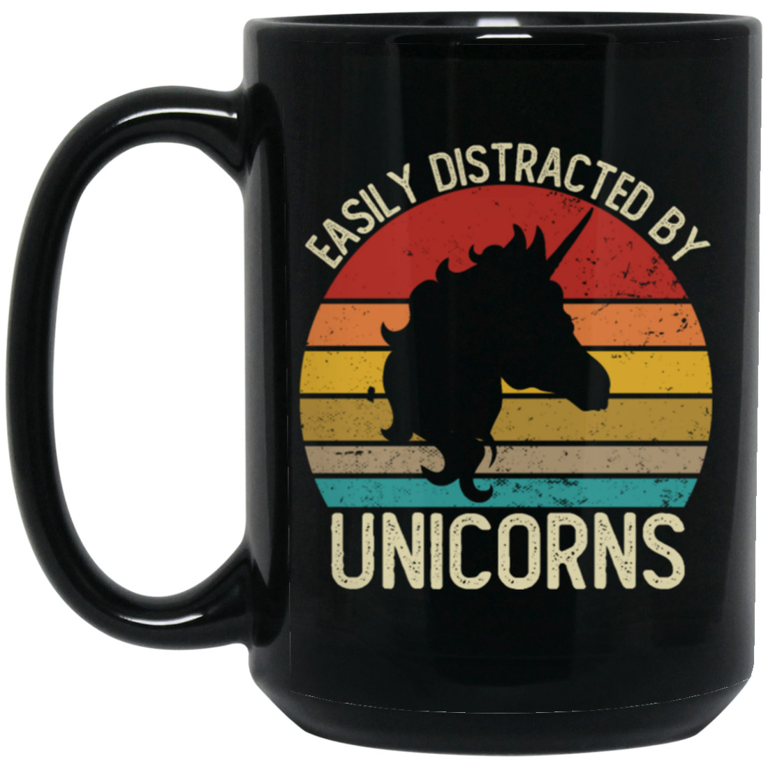 Easily Distracted, By Unicorns, Vintage Unicorns Black Mug