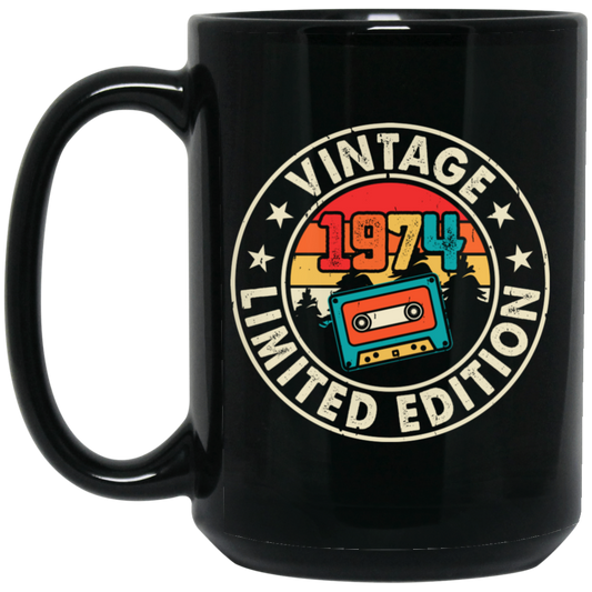 Vintage 1974, Limited Edition, Retro 1974, Cassette Lover Black Mug