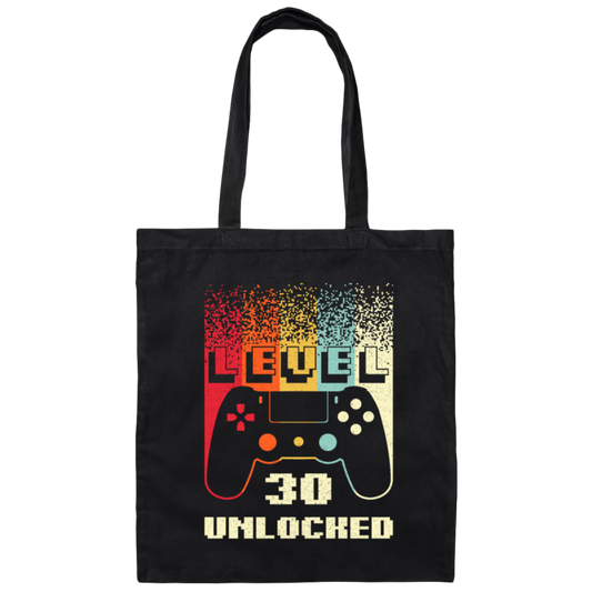 Retro 30th Birthday Gift, Level 30 Unlocked, Play Gaming Lover Canvas Tote Bag