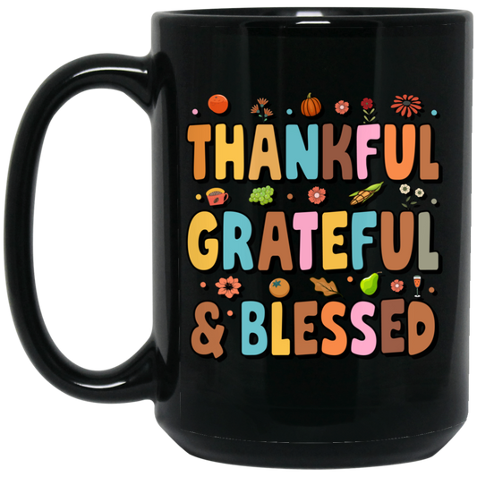 Groovy Thankful, Groovy Grateful, Blessed, Thanksgiving Black Mug