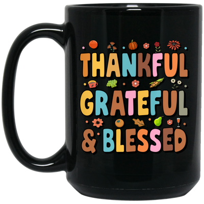 Groovy Thankful, Groovy Grateful, Blessed, Thanksgiving Black Mug