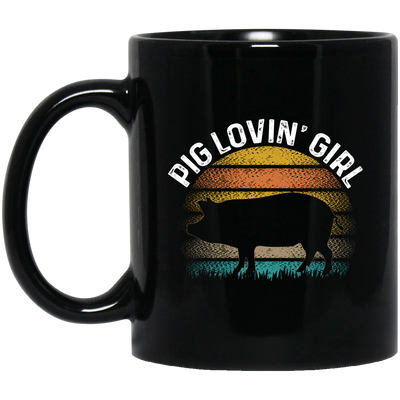 Pig Lovin Girl, Girl Love Pig, Retro Pig, Pig Silhouette Black Mug