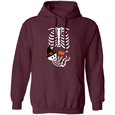 Skeleton Play Pumpkin, Happy Halloween, Lungs Bones, Skeleton Wear Witch Hat Pullover Hoodie