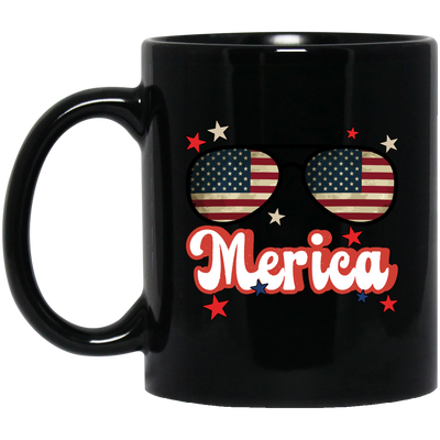 Sunglasses America, American Flag, Star America Black Mug