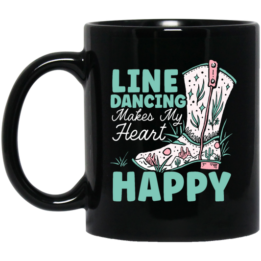 Cowboy Gift, Line Dancing Makes My Heart Happy Vintage Black Mug