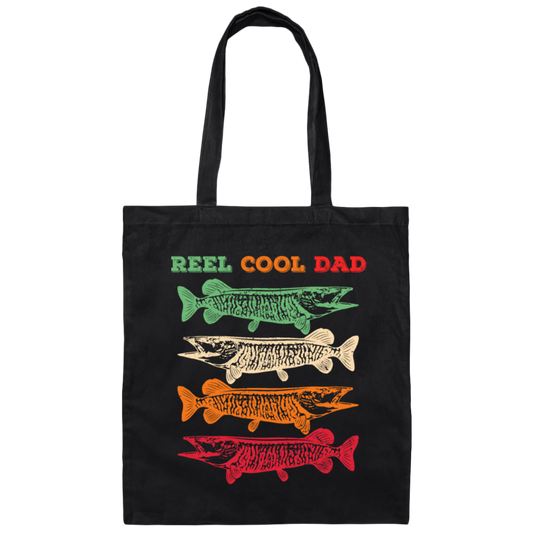 Dad Fishing, Retro Dad Fishing Gift, Reel Cool Dad Canvas Tote Bag