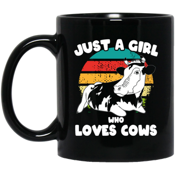 Cow Retro, Just A Girl Who Loves Cows, Scottish Highland Black Mug