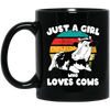 Cow Retro, Just A Girl Who Loves Cows, Scottish Highland Black Mug