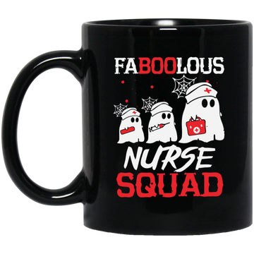 Faboolous Nurse Squad, Boo Ghost Nurse, Nurse Squad Halloween, Trendy Halloween Black Mug