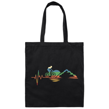 Retro Mountain Bike Heartbeat, Vintage Cycling Lover Canvas Tote Bag