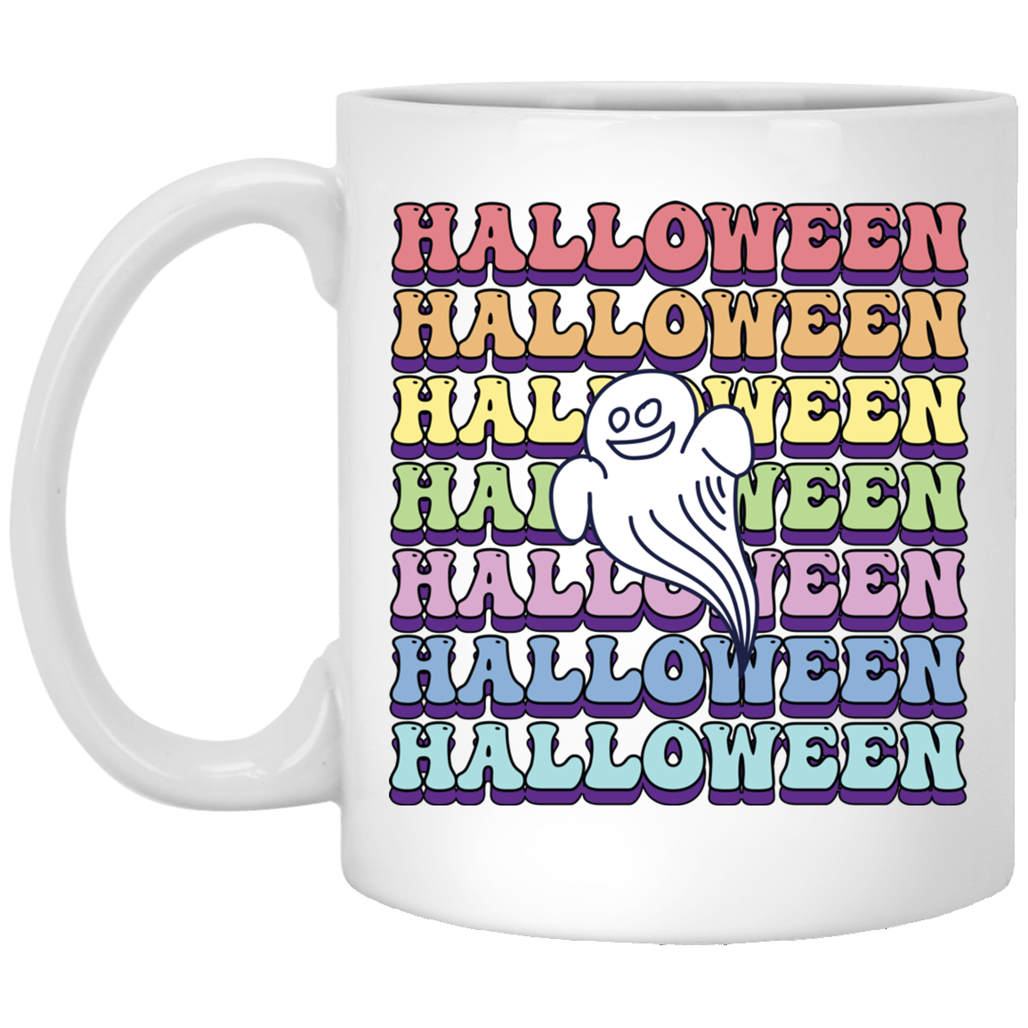 Halloween Party, Ghost Halloween, Groovy Halloween White Mug