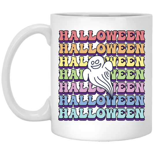 Halloween Party, Ghost Halloween, Groovy Halloween White Mug