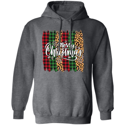 Plaid Pattern, Retro Christmas, Leopard Christmas, Merry Christmas, Trendy Christmas Pullover Hoodie