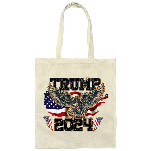 Trump 2024, Eagle American, PTSD American, American Flag Canvas Tote Bag