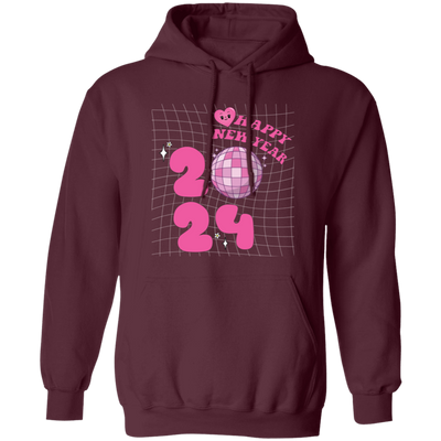 Happy New Year, 2024 New Year, Pink Bauble, Trendy New Year, Merry Christmas, Trendy Christmas Pullover Hoodie