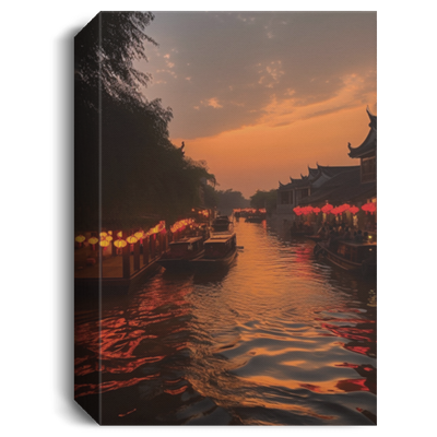 Jiangnan Town, Small Bridges, Flowing Water, Sunset, Lanterns, Boats And Prosperity Canvas