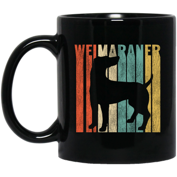 Featuring A Vintage Style, Weimaraner Retro 1970's, Dog Silhouette Cracked Black Mug