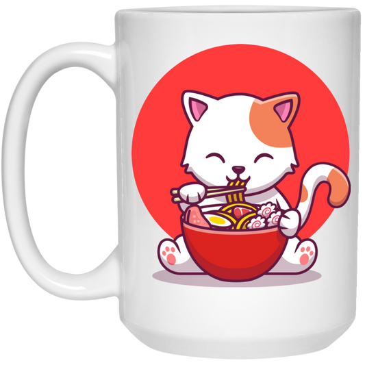 Cat Ramen, Love Ramen, Cat Eat Japanese Noodles White Mug
