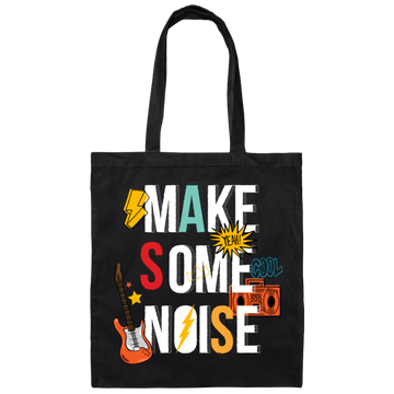 Make Some Noise, Love The Rock Music, Guitar, Cassette Canvas Tote Bag
