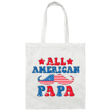 Papa, Father's Day, American Papa, Beard American Dad Canvas Tote Bag