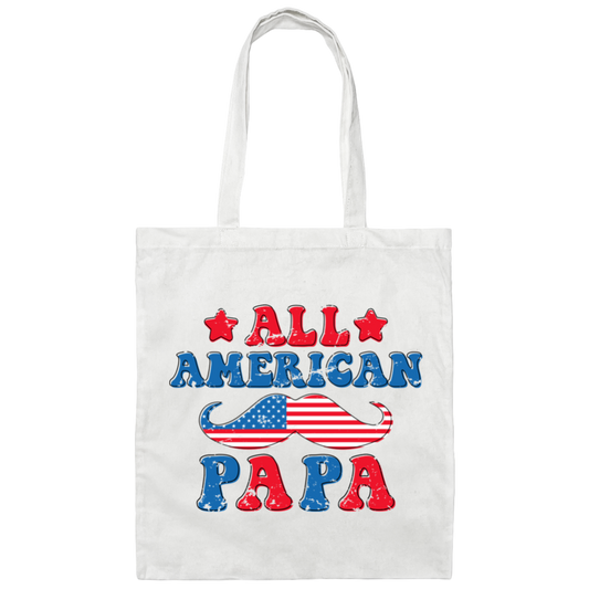 Papa, Father's Day, American Papa, Beard American Dad Canvas Tote Bag