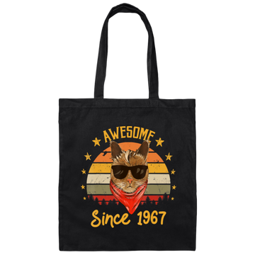 Retro Awesome Cat Since 1967, Vintage Cat 53rd Birthday Gift Canvas Tote Bag