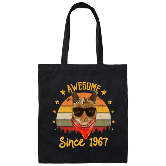 Retro Awesome Cat Since 1967, Vintage Cat 53rd Birthday Gift Canvas Tote Bag