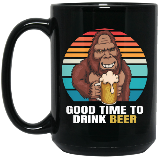 Good Time To Drink Beer, Retro Monkey, Gorilla Drink Beer Black Mug