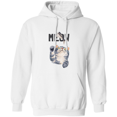 Cute Meow, Cute Stupid Cat, Cat Catch Fishing Rod Pullover Hoodie