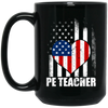 Love PE Teacher, Physical Education Teacher, American Flag In Heart Black Mug