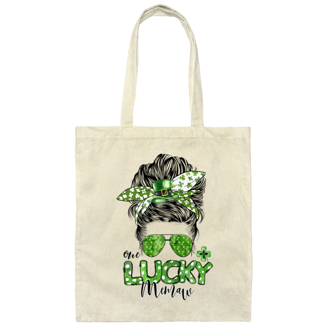Messy Bun Hair Lover, One Lucky Memaw Matching Family St Patrick Canvas Tote Bag