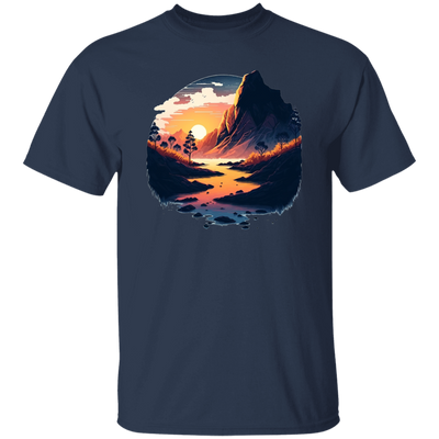 Simple Picture Of Sunset With Rock And River, Best Landscape Gift Unisex T-Shirt