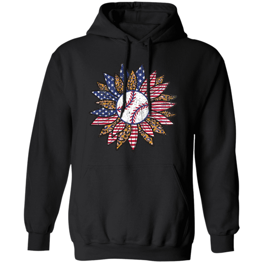 American Baseball, Sunflower Baseball, Leopard Sunflower-4 Pullover Hoodie