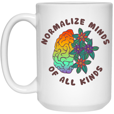 Mental Health, Normalize Minds Of All Kinds, Colorful Brain White Mug