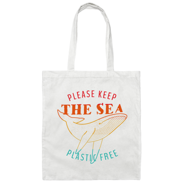 Please Keep the Sea Plastic Free Whale, Retro Whale Canvas Tote Bag