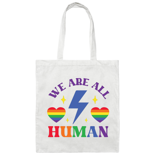 We Are All Human, LGBT Flash, LGBTQ+ Pride, Pride's Day Canvas Tote Bag