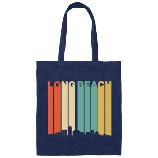 Retro Style Long Beach California Skyline Canvas Tote Bag